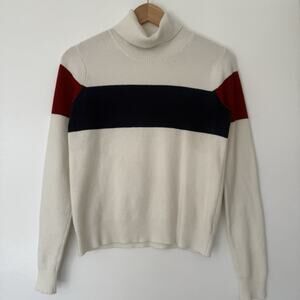 By Anthropologie White Ribbed Turtleneck Ski Sweater Colorblock Stretch Preppy S